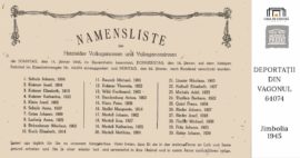 Lista cu șvabii din Jimbolia urcați în vagonul 64074, care a plecat spre URSS, din Jimbolia, în 22 ianuarie 1945.